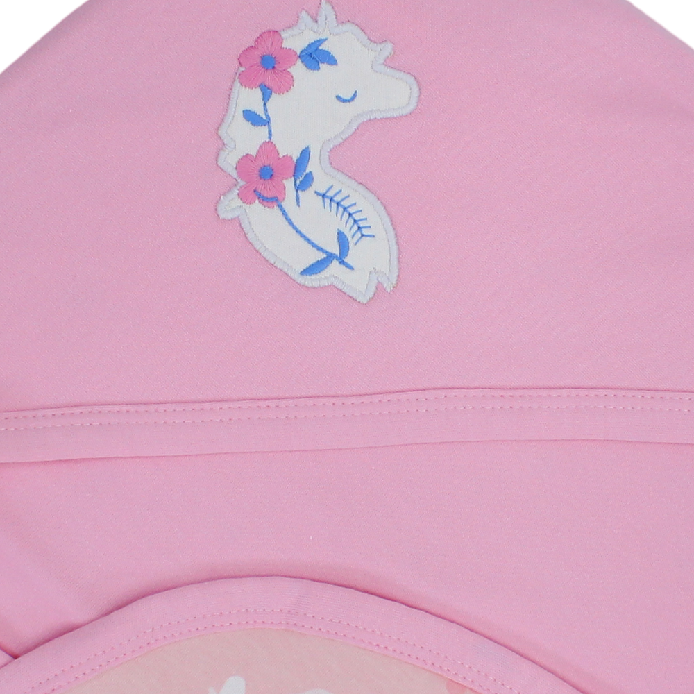 Cotton Baby Blanket – Pink with Seahorse & Floral Design