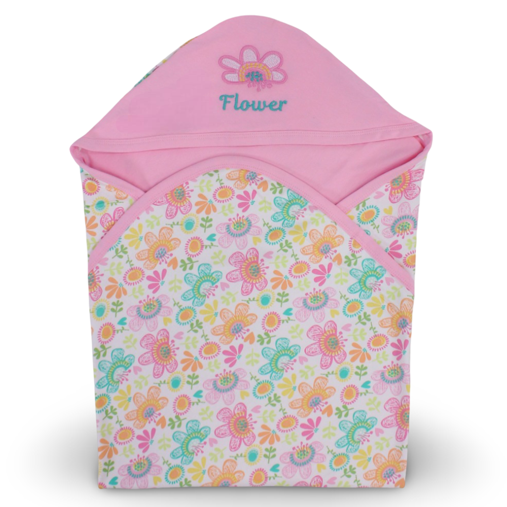 Cotton Baby Blanket  – Pink with Flower Design