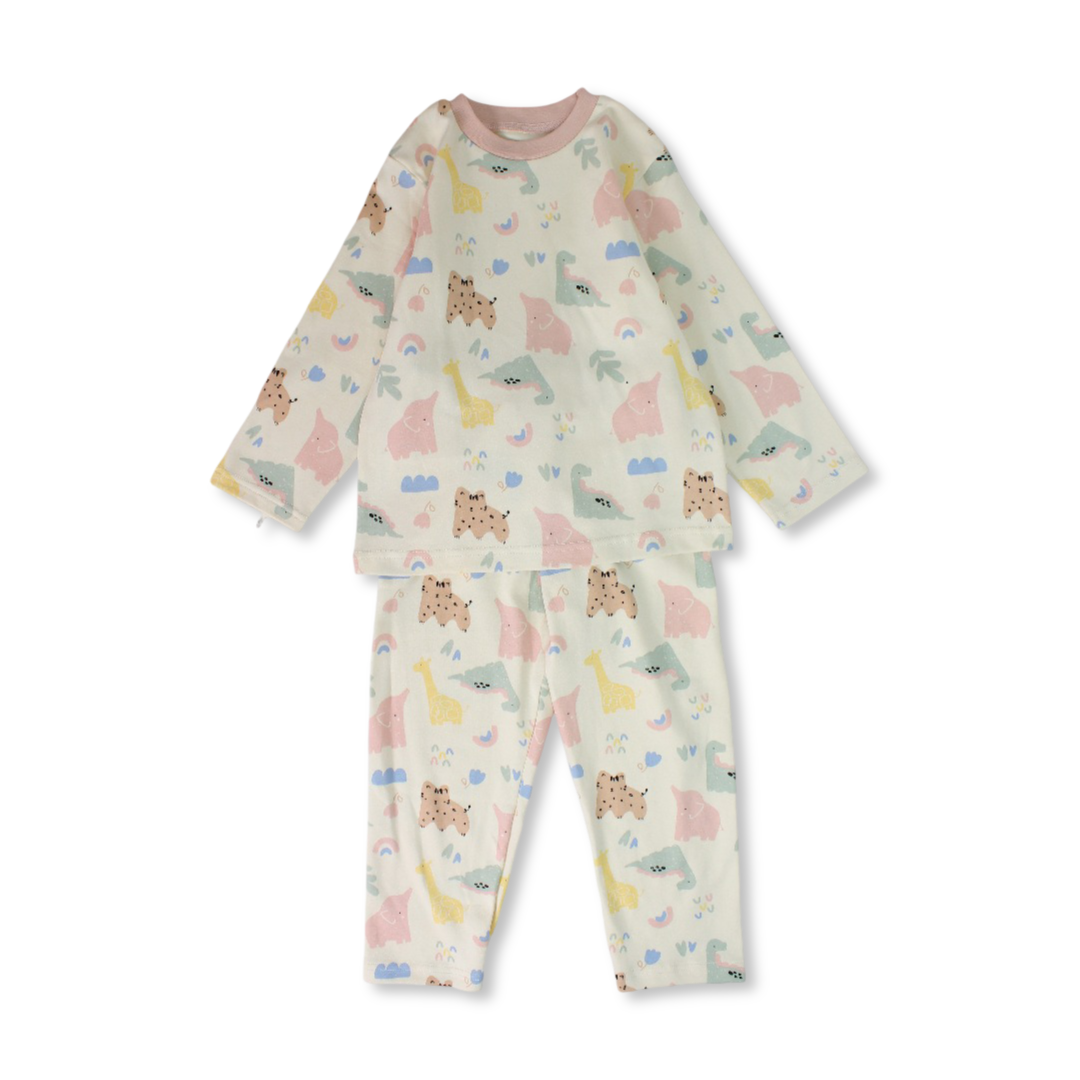 Girls Cotton Pajama – Dusty Pink with Animals Print - Clothing - Al Sayad