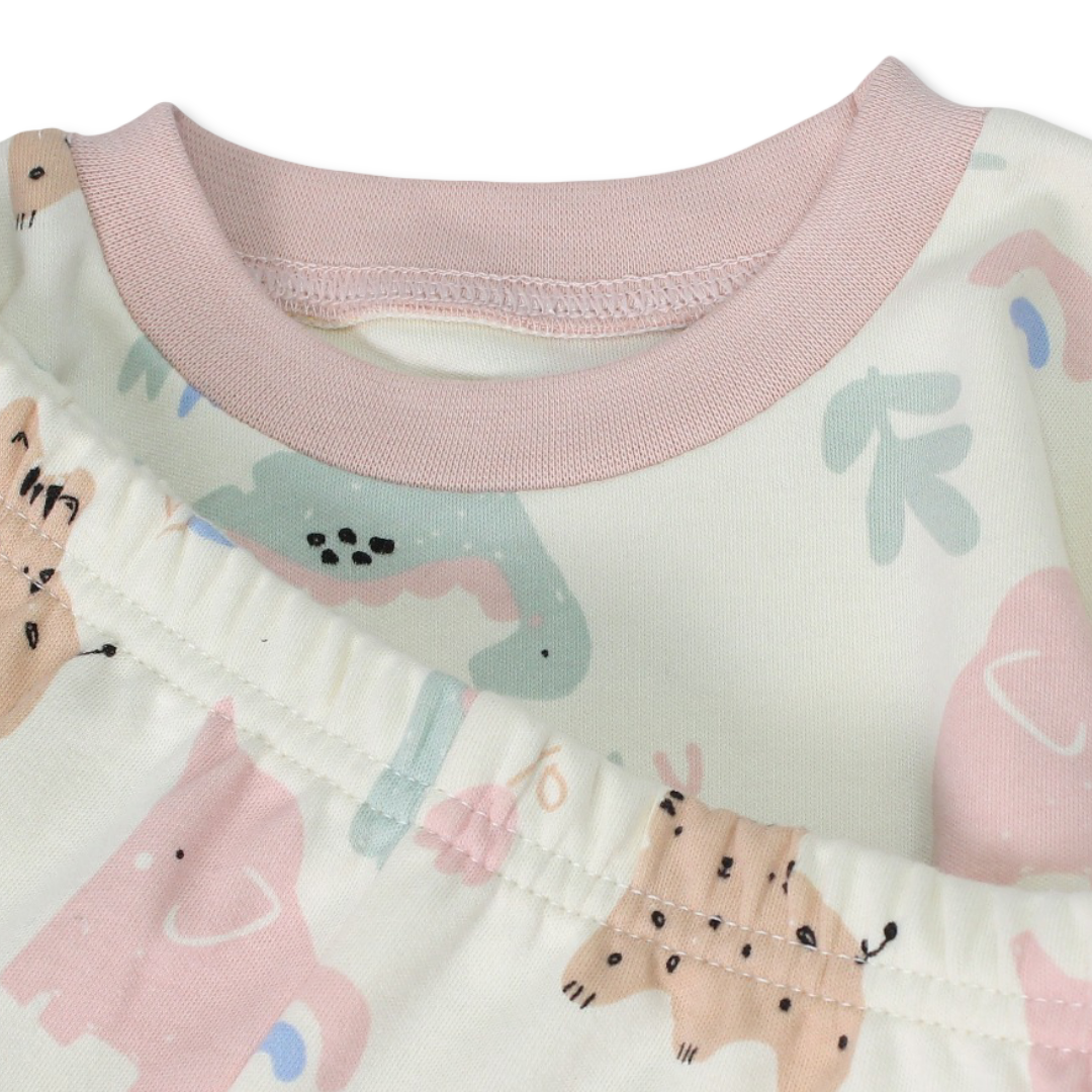 Girls Cotton Pajama – Dusty Pink with Animals Print