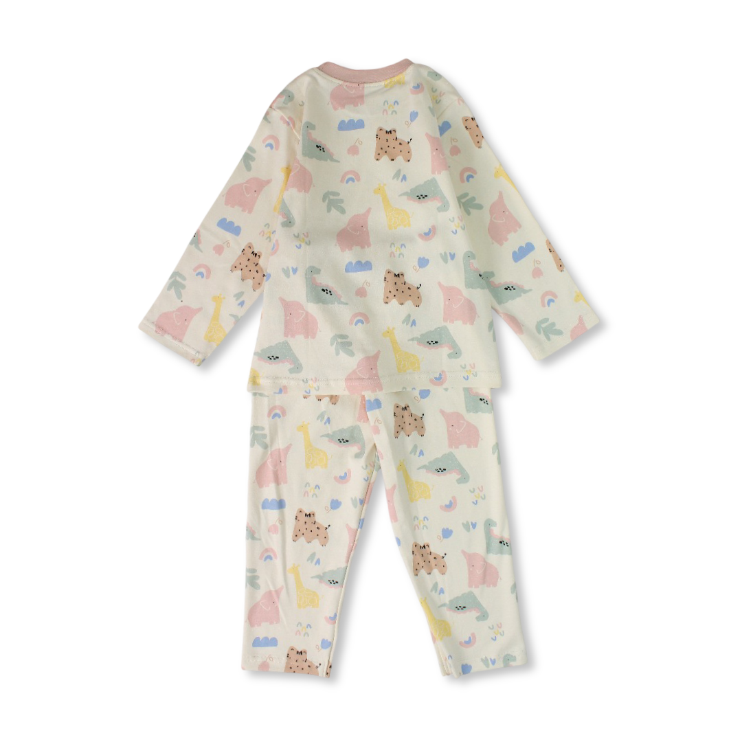 Girls Cotton Pajama – Dusty Pink with Animals Print