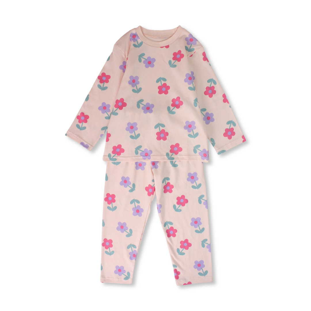 Girls Cotton Pajama – Pink with Flowers Print - Clothing - Al Sayad