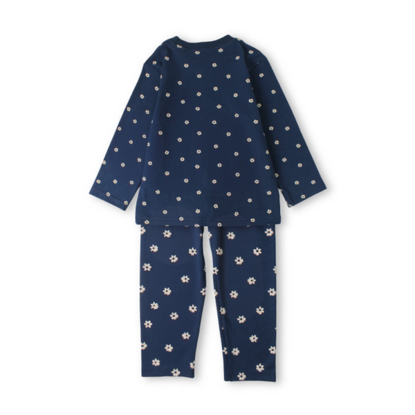 Girls Cotton Pajama – Navy with Flowers Print