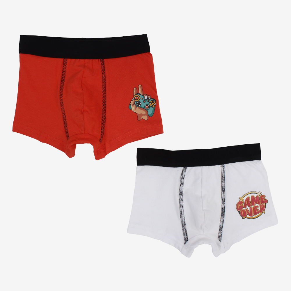 Boys Cotton Boxer Set – Orange & White (2-Pack)