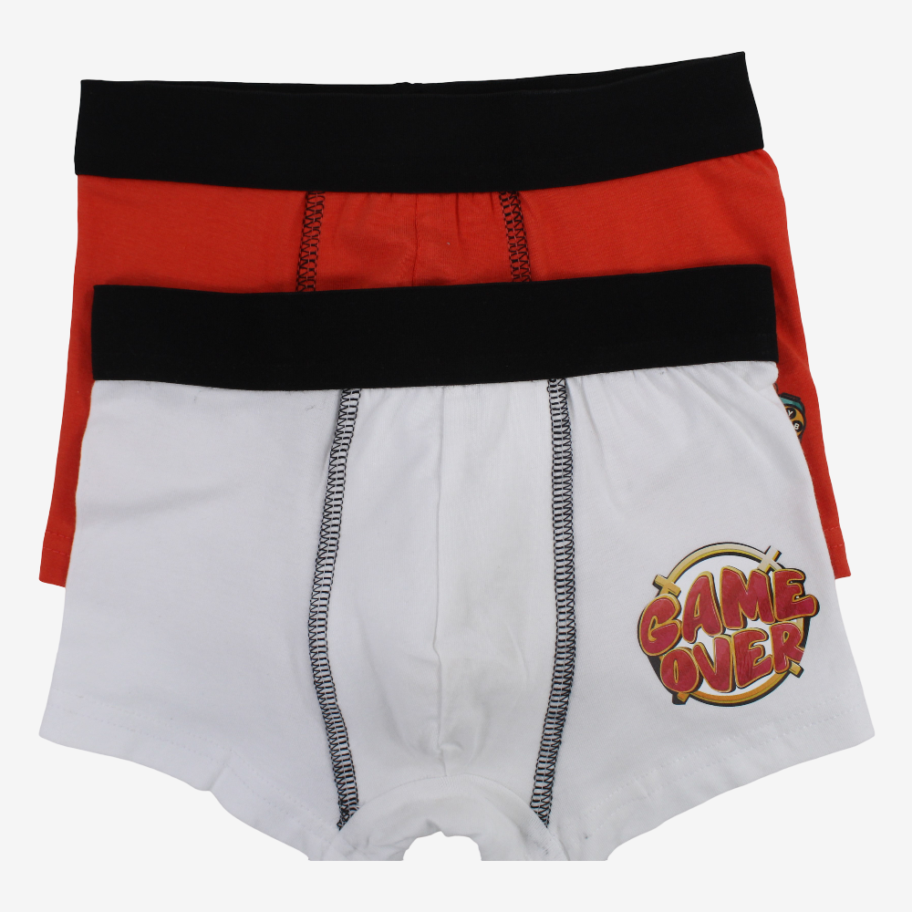 Boys Cotton Boxer Set – Orange & White (2-Pack)