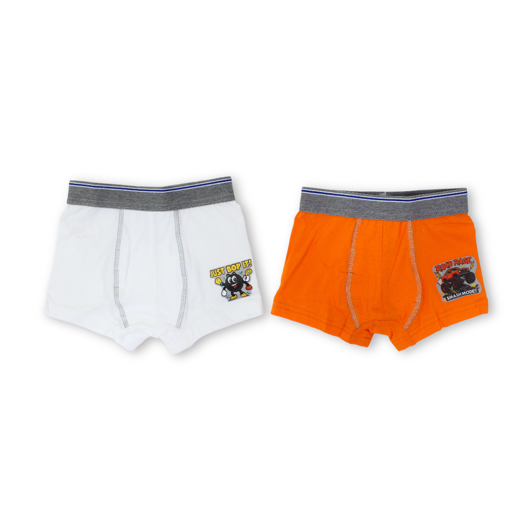 Boys Cotton Boxer Set – Orange & White (Pack Of 2)