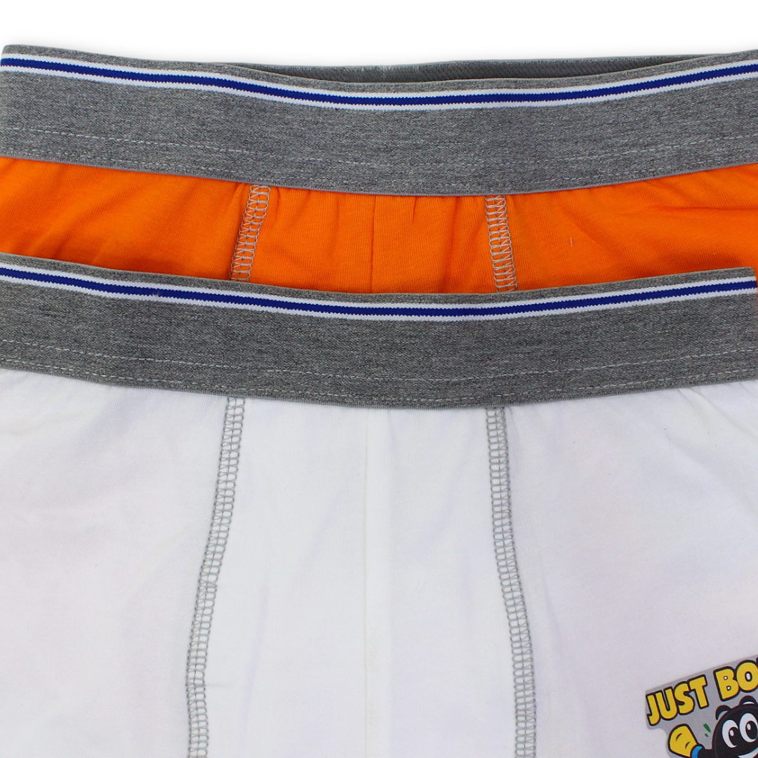 Boys Cotton Boxer Set – Orange & White (Pack Of 2)