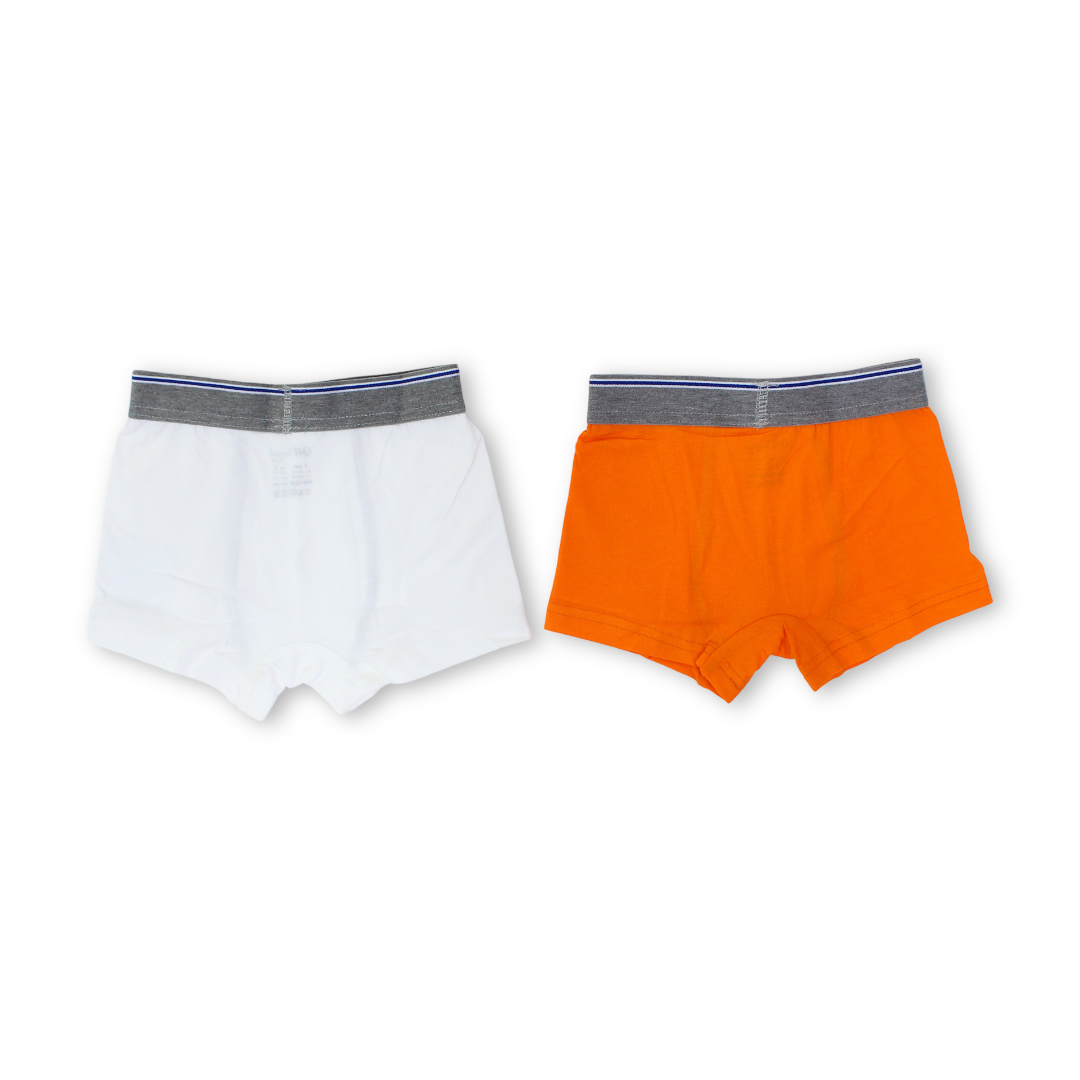 Boys Cotton Boxer Set – Orange & White (Pack Of 2)