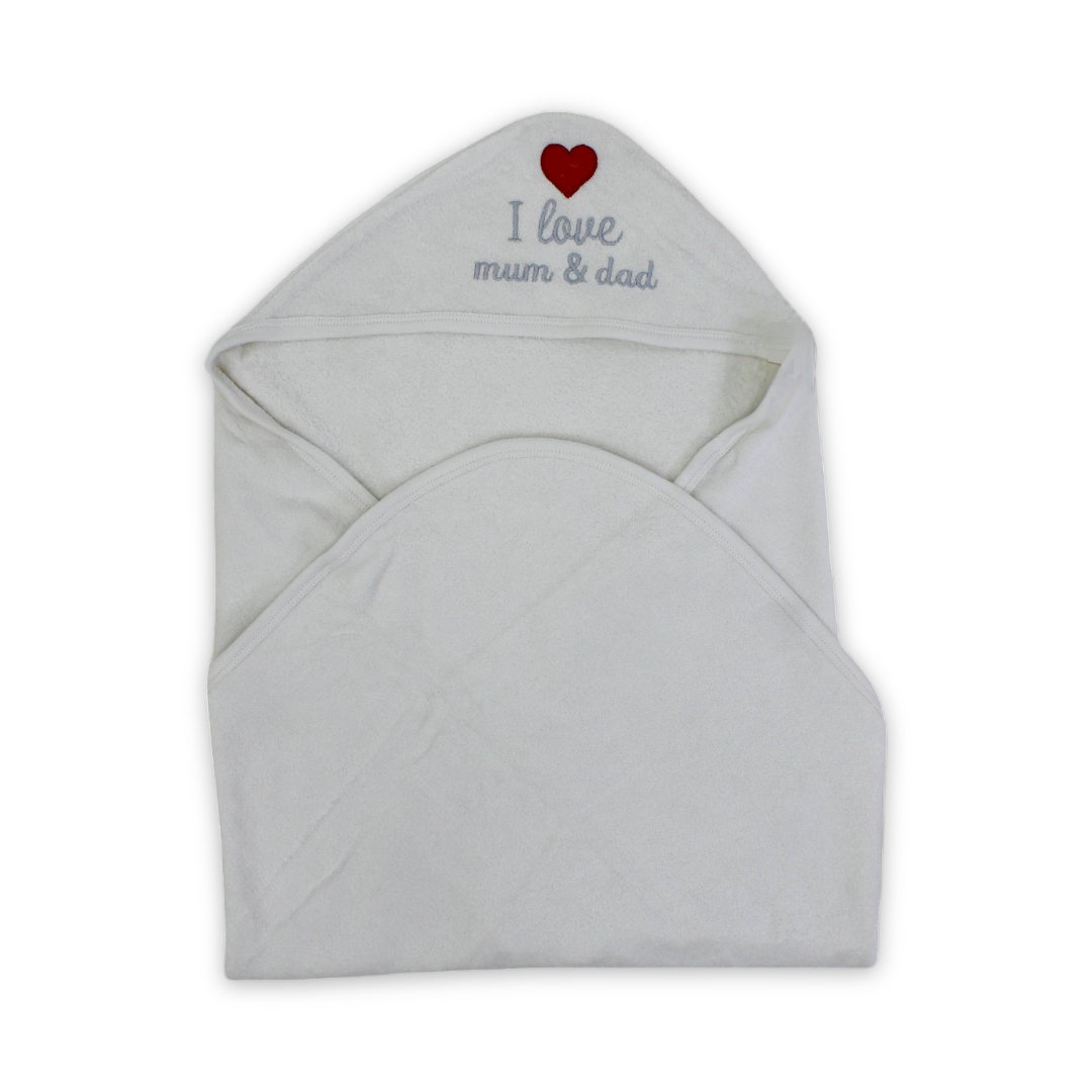 Cotton Baby Hooded Towel – "I Love Mum & Dad" Embroidery