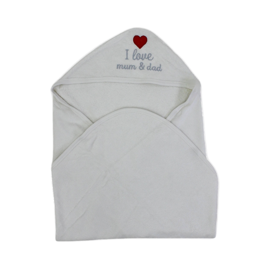 Cotton Baby Hooded Towel – "I Love Mum & Dad" Embroidery