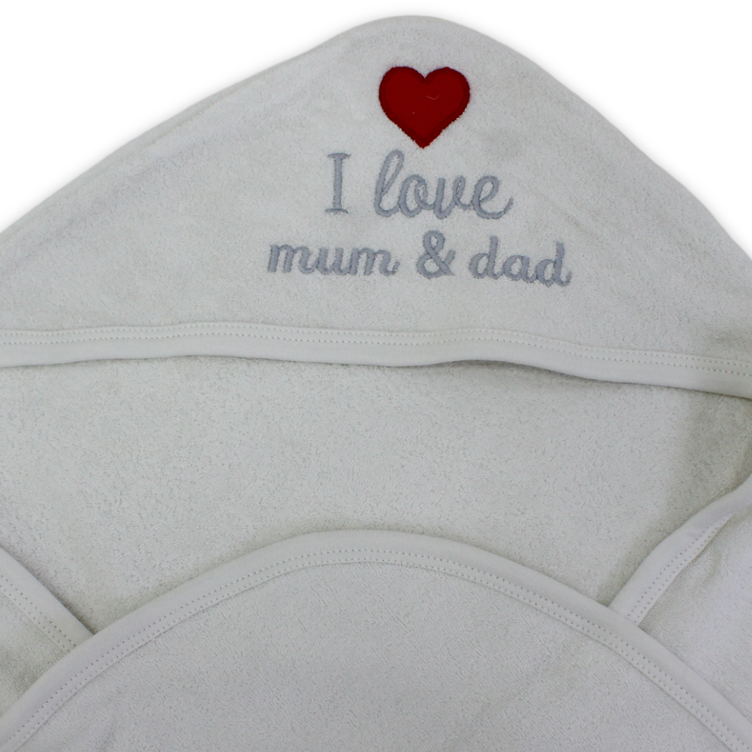 Cotton Baby Hooded Towel – "I Love Mum & Dad" Embroidery