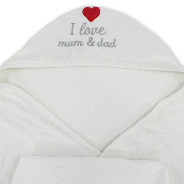 Cotton Baby Hooded Towel – "I Love Mum & Dad" Embroidery