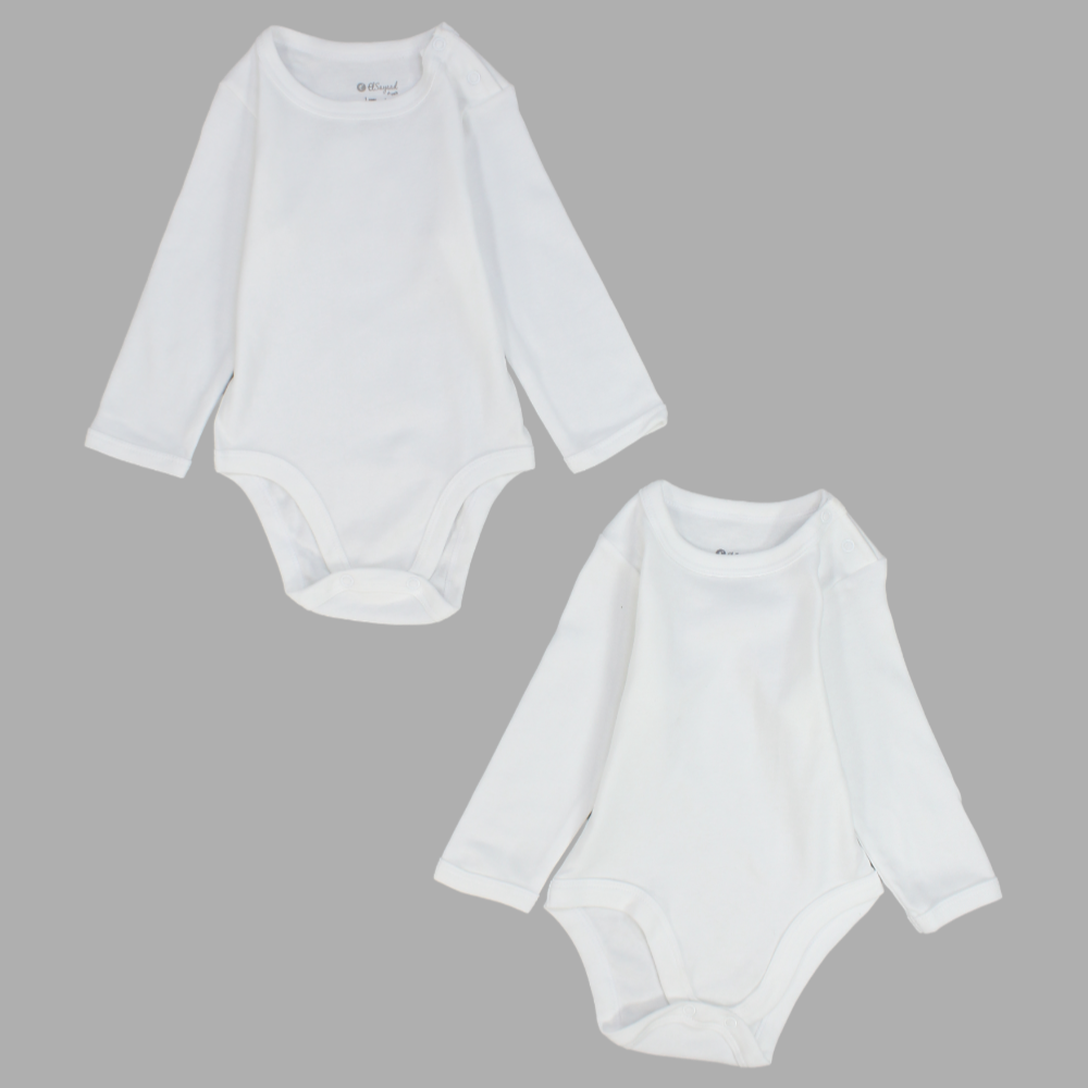 Unisex Plain White Long-Sleeved Underwear Bodysuit (Pack Of 2)