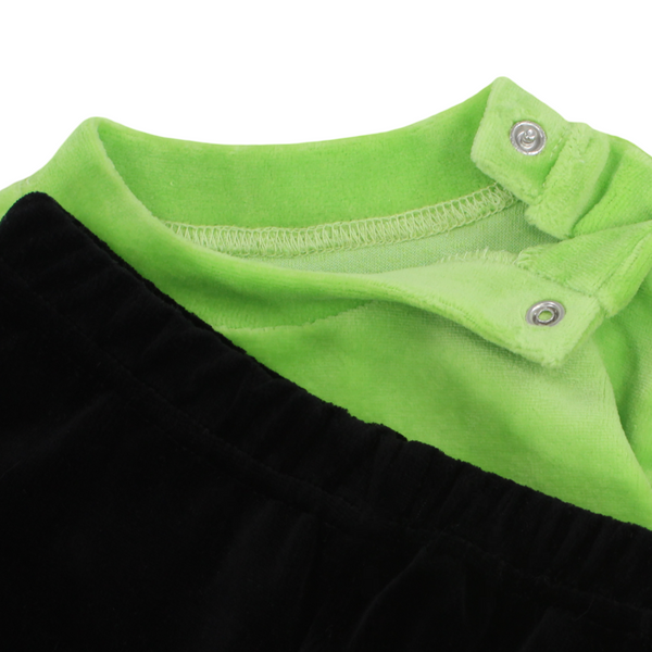 Baby Girls Velvet Pajama Set - Lemon Green with "Hello" Embroidery