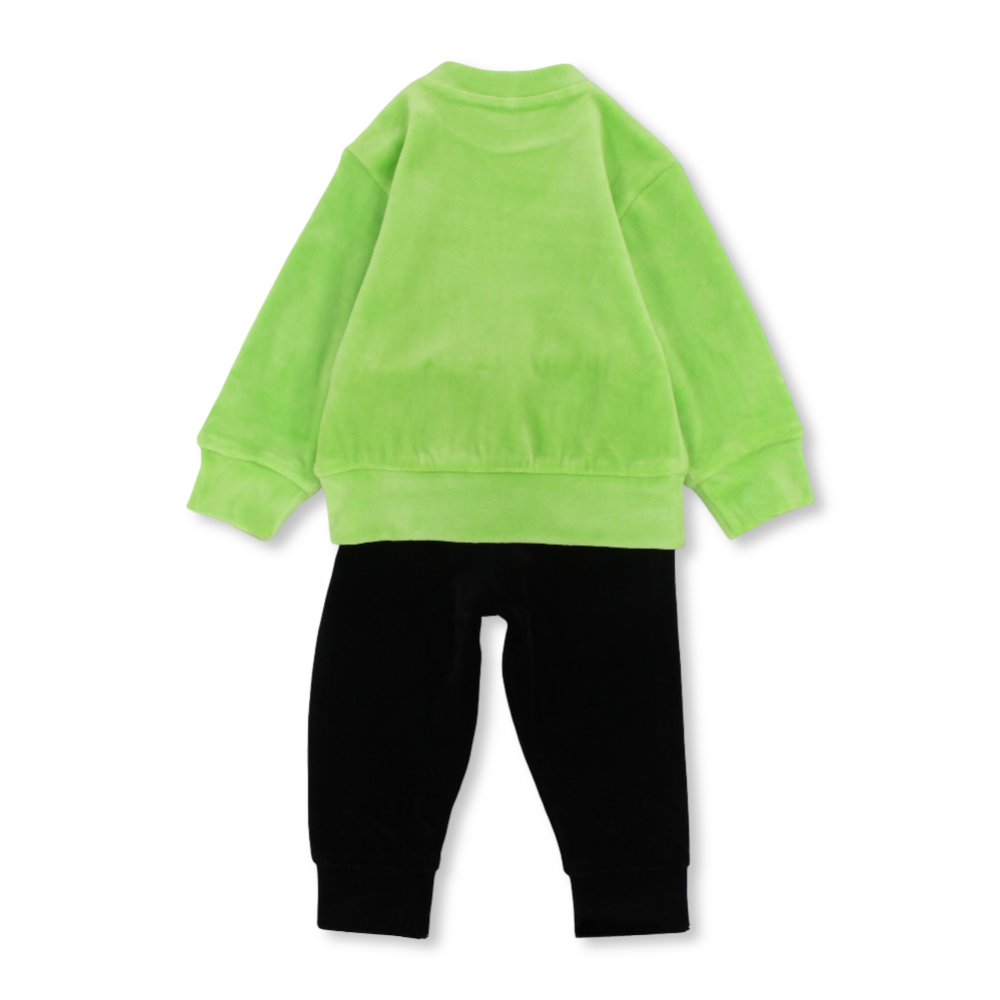 Baby Girls Velvet Pajama Set - Lemon Green with "Hello" Embroidery