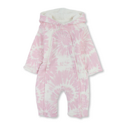 Baby Girls Fleeced Hooded Footless Onesie – Pink Tie-Dye