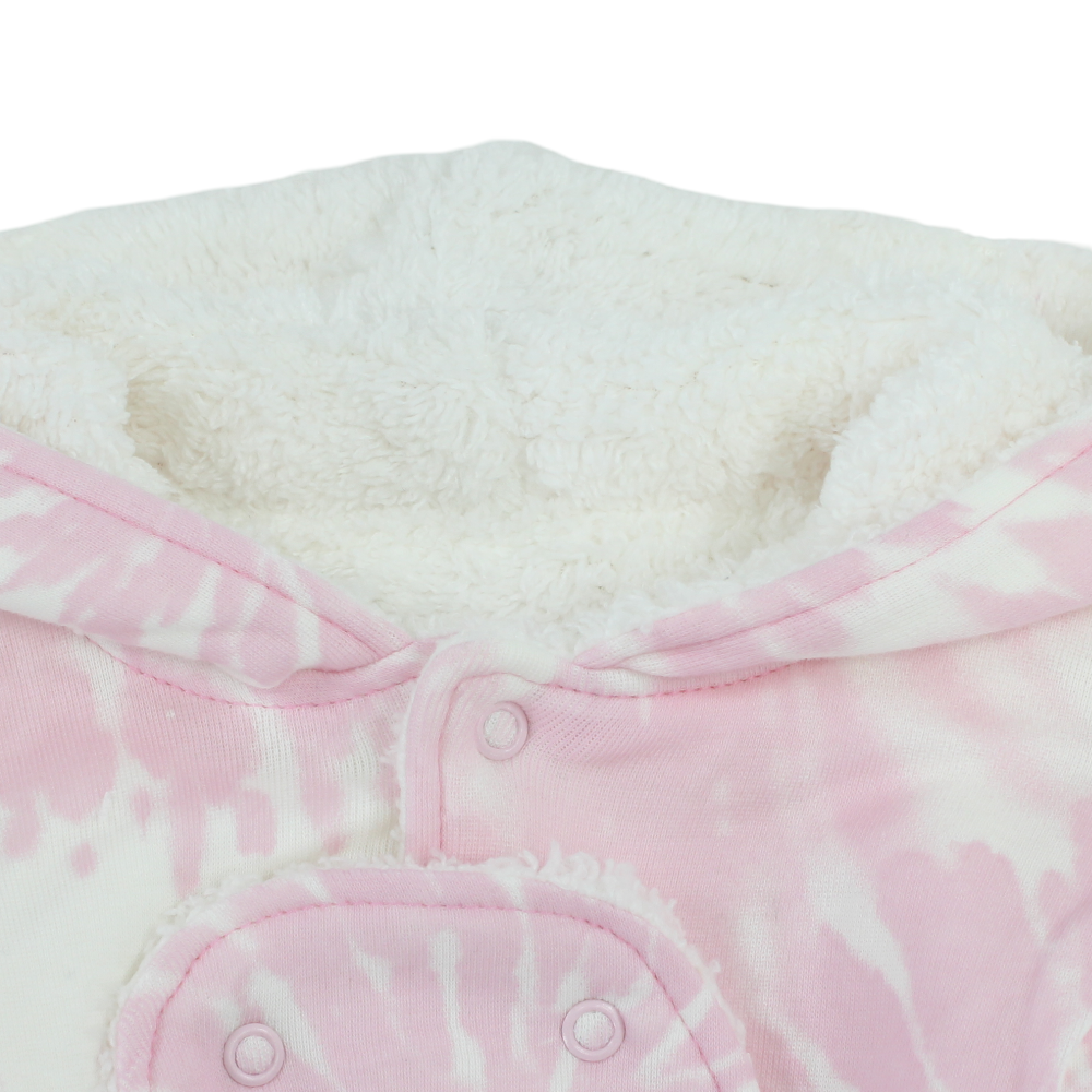 Baby Girls Fleeced Hooded Footless Onesie – Pink Tie-Dye