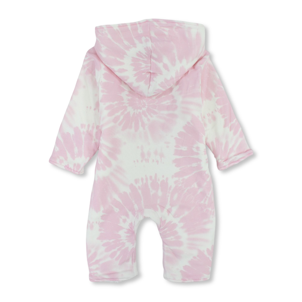 Baby Girls Fleeced Hooded Footless Onesie – Pink Tie-Dye