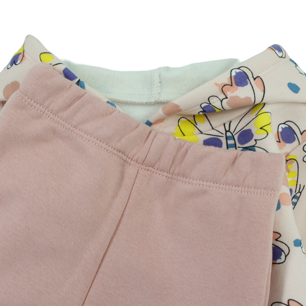 Baby Girls Cotton Hooded Pajama Set – Pink with Butterflies Print
