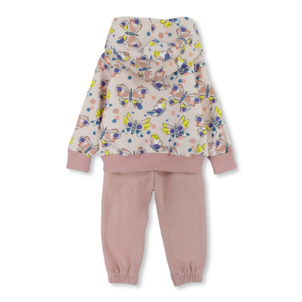 Baby Girls Cotton Hooded Pajama Set – Pink with Butterflies Print