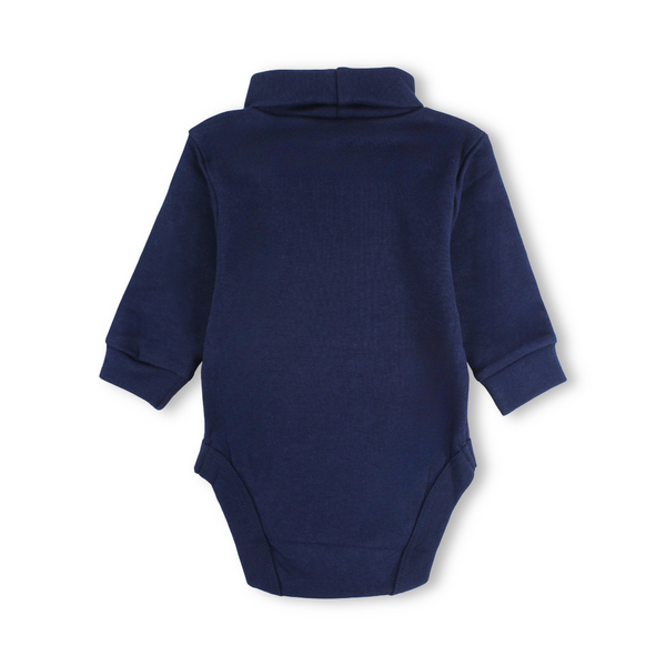 Baby Long-Sleeved High Collar Bodysuit – Navy Blue