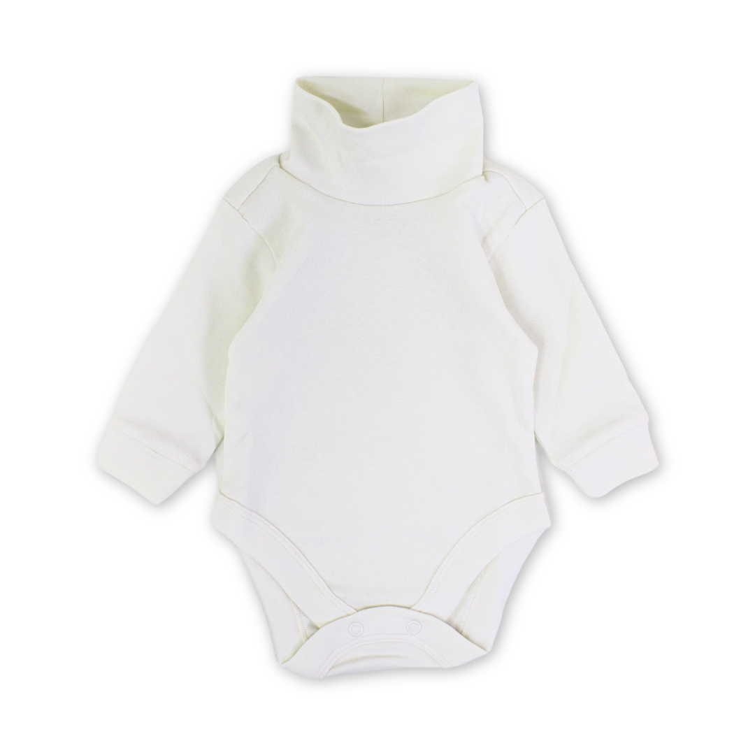Unisex Baby Cotton Bodysuit High Collar – Off-White