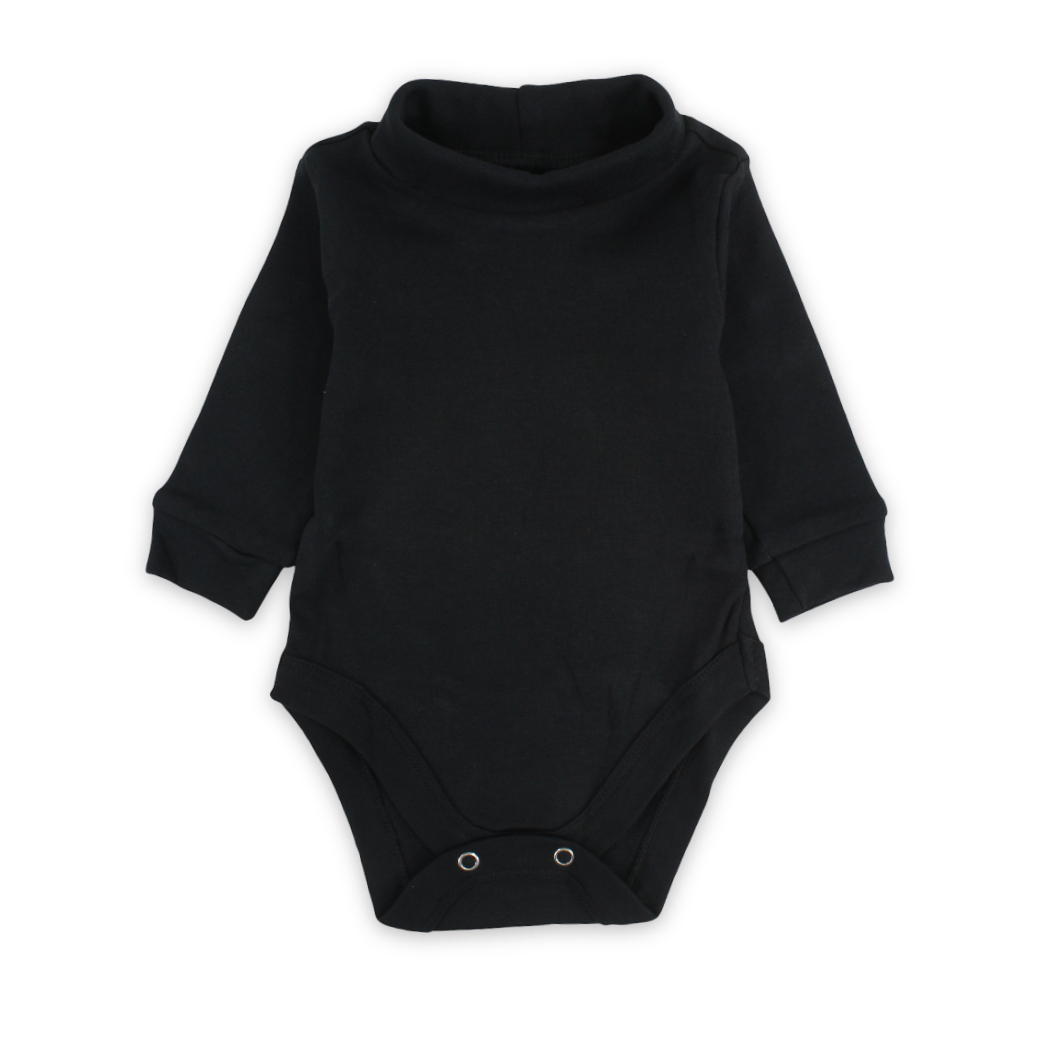 Unisex Baby Cotton High Collar Bodysuit – Black