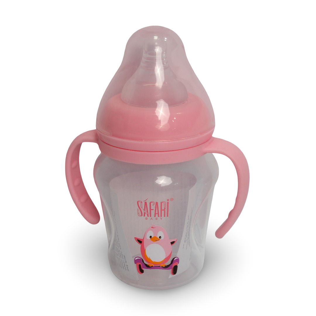 Safari Baby Wide-Neck Feeding Bottle with Handle 180 ml – Pink