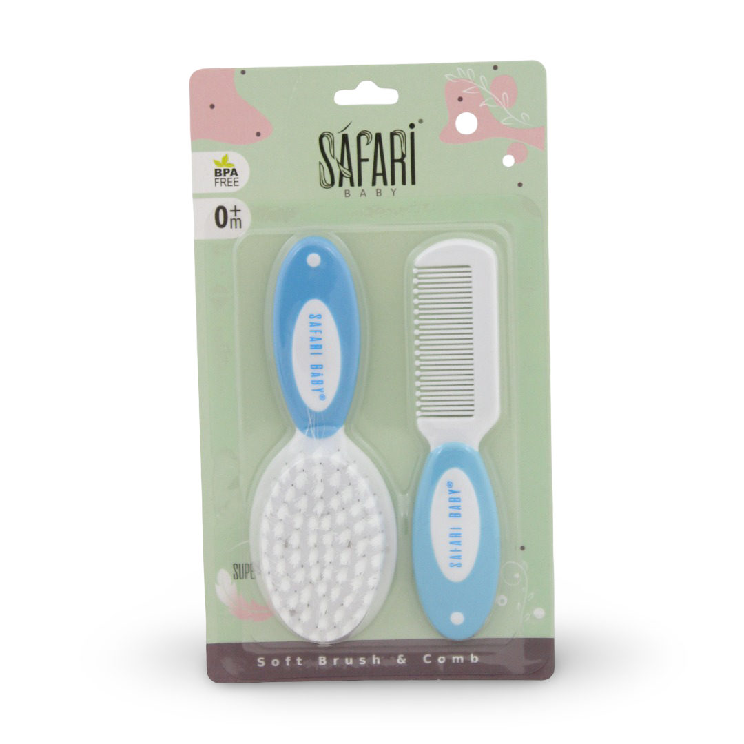 Safari Baby Soft Brush and Comb Set – Baby Blue