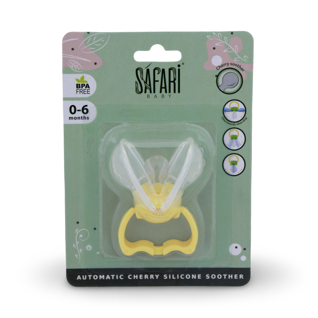 Safari Automatic Cherry Silicone Pacifier 0–6m – Yellow