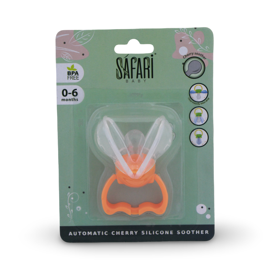 Safari Automatic Cherry Silicone Pacifier 0–6m – Orange