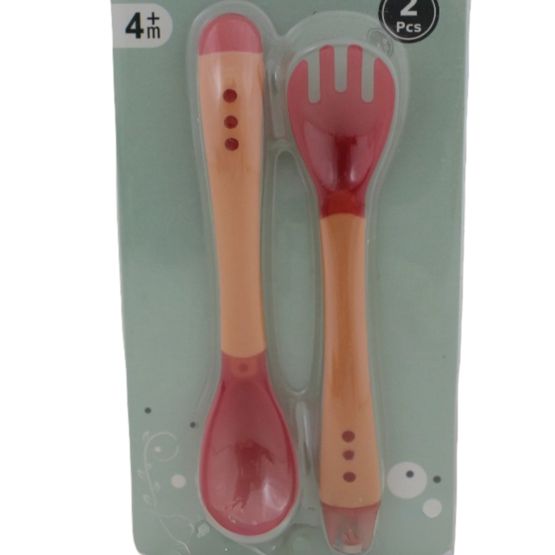 Safari Baby Color Changing Feeding Spoon & Fork +4m – 2Pcs