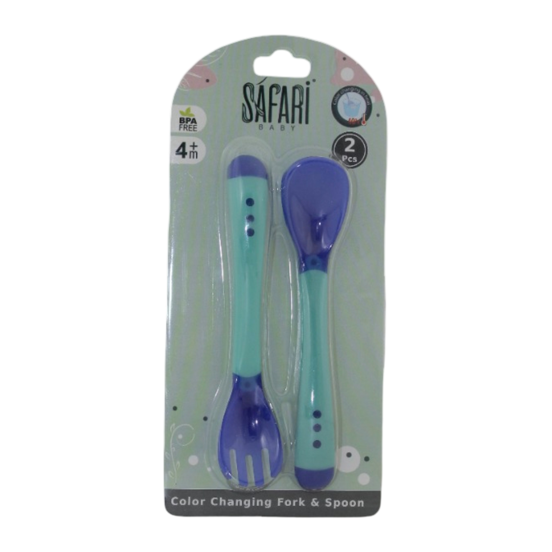 Safari Baby Color Changing Feeding Spoon & Fork +4m – 2Pcs