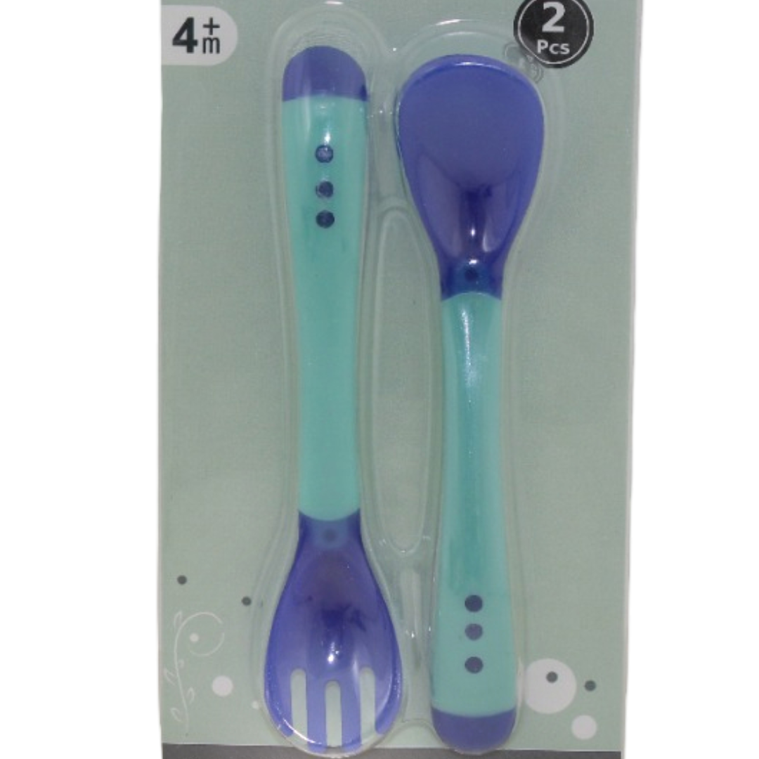 Safari Baby Color Changing Feeding Spoon & Fork +4m – 2Pcs