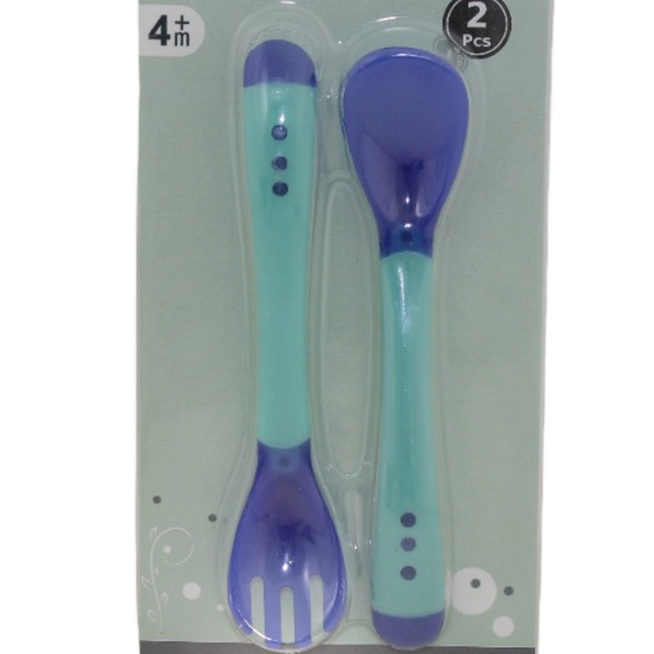 Safari Baby Color Changing Feeding Spoon & Fork +4m – 2Pcs