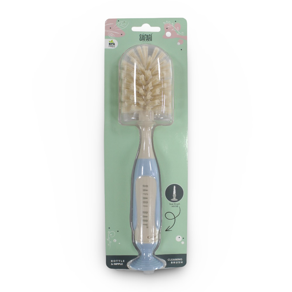 Safari Baby Bottle & Nipple Cleaning Brush – Blue & Beige
