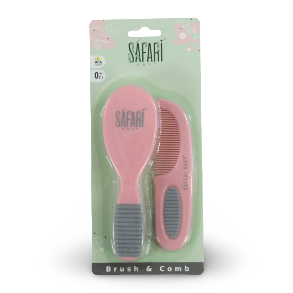Safari Baby Brush & Comb Set – Pink - Baby Essentials