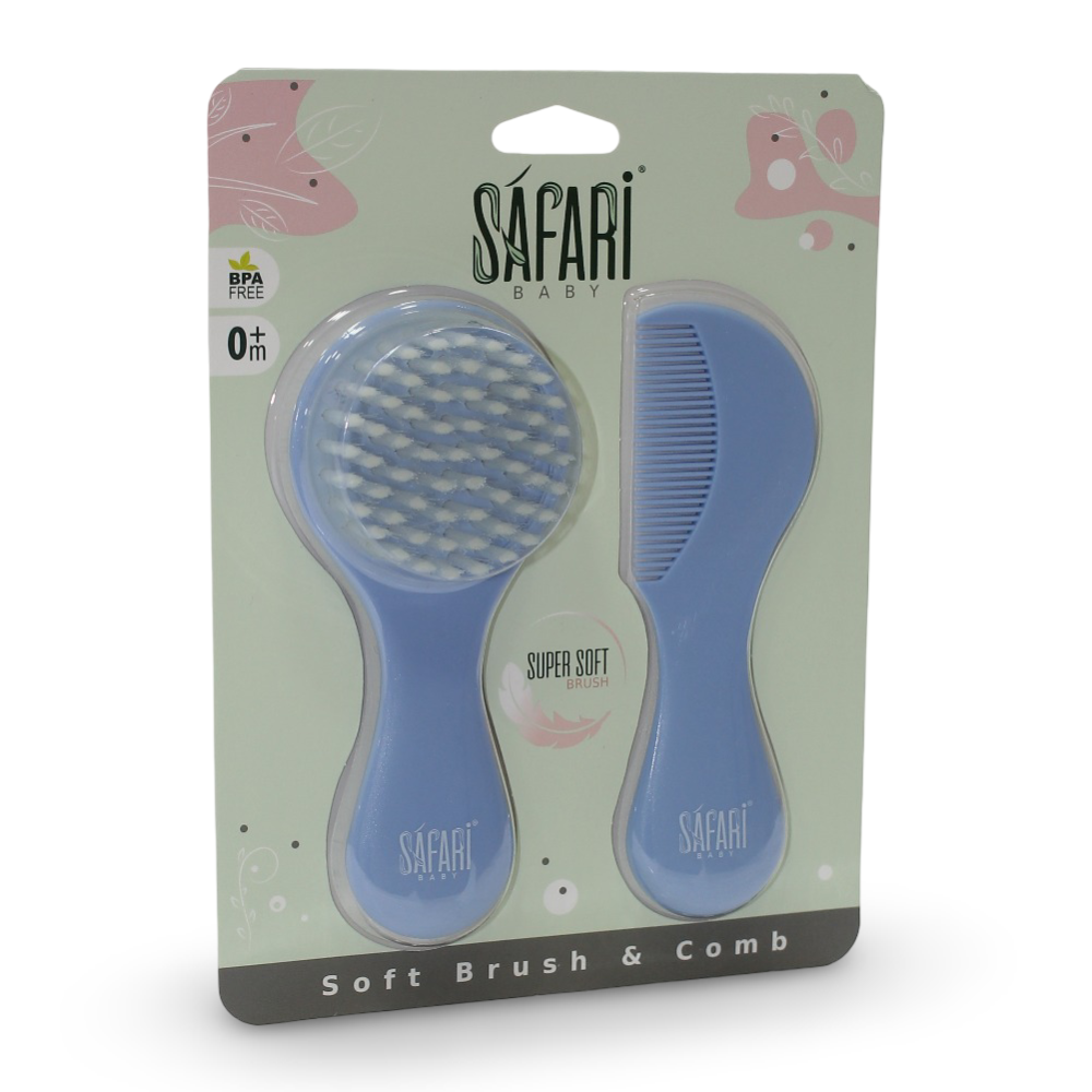 Safari Baby Soft Brush & Comb – Blue - Baby Essentials