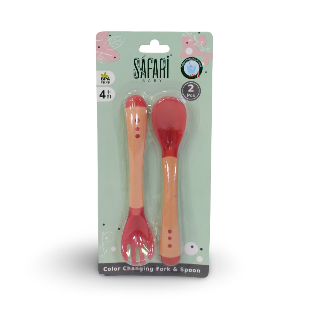 Safari Baby Color Changing Fork & Spoon Set – Yellow & Red