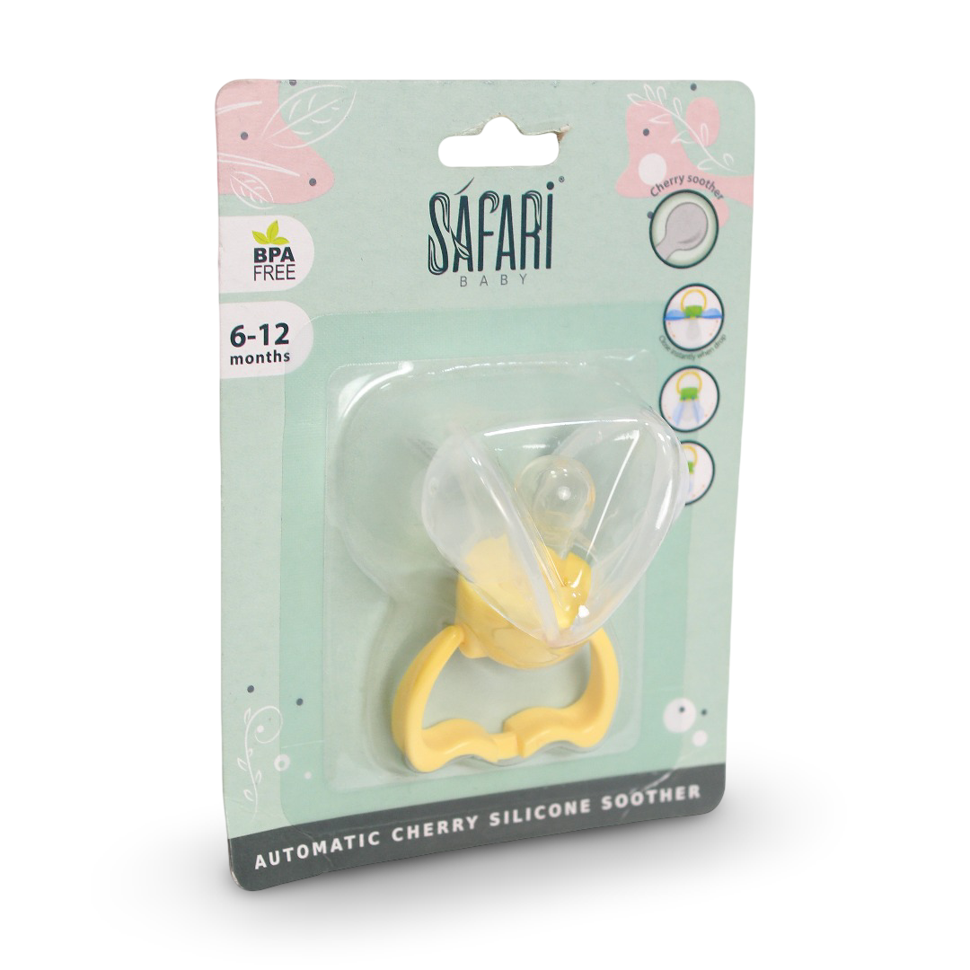 Safari Baby Automatic Cherry Silicone Soother 6-12 m – Yellow - Baby Essentials