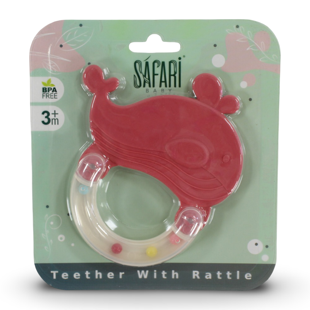 Safari Baby Teether with Rattle – Red Dolphin Shape