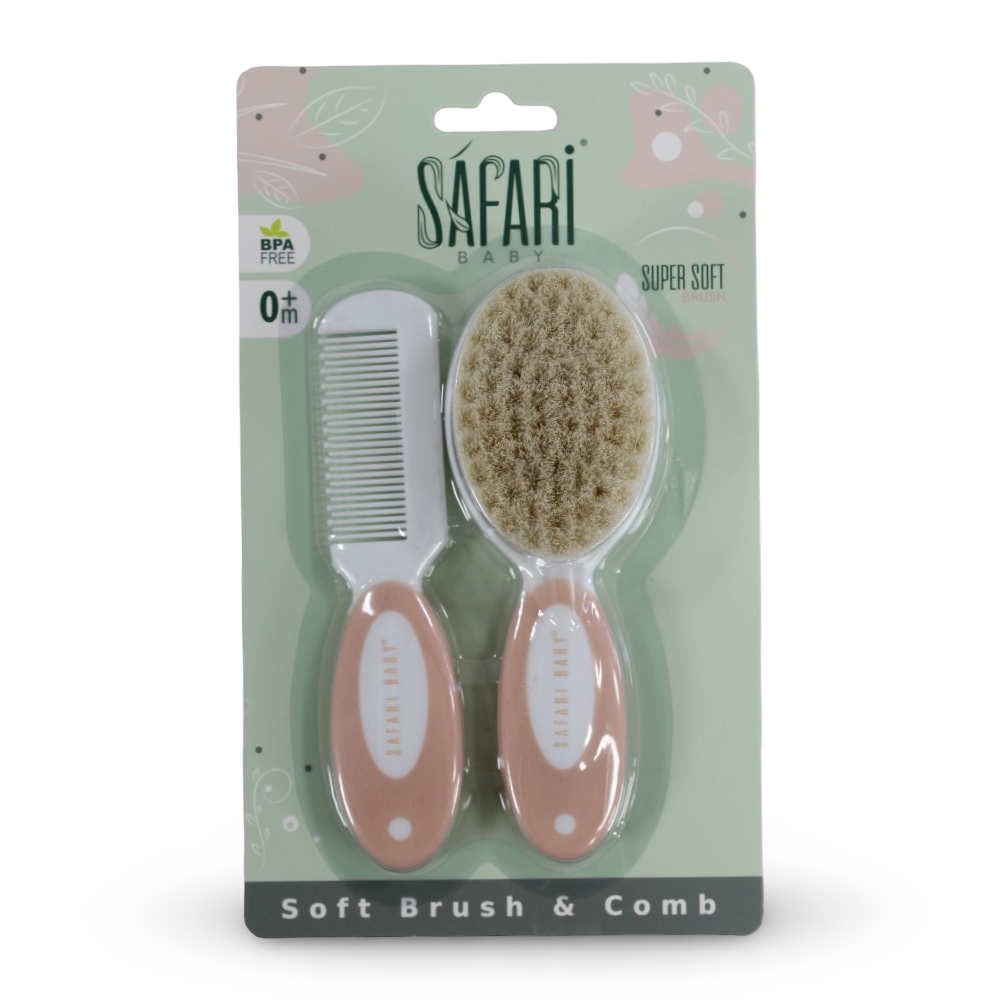 Safari Baby Soft Baby Brush & Comb Set - Salmon