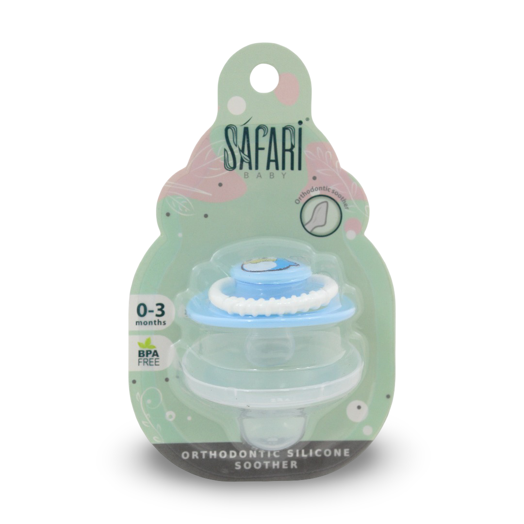 Safari Baby Orthodontic Silicone Soother 0-3m – Baby Blue - Baby Essentials