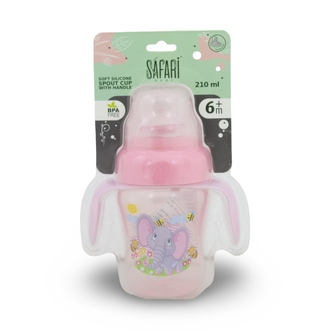 Safari Baby Soft Silicone Spout Cup 210ml +6m – Pink - Baby Essentials
