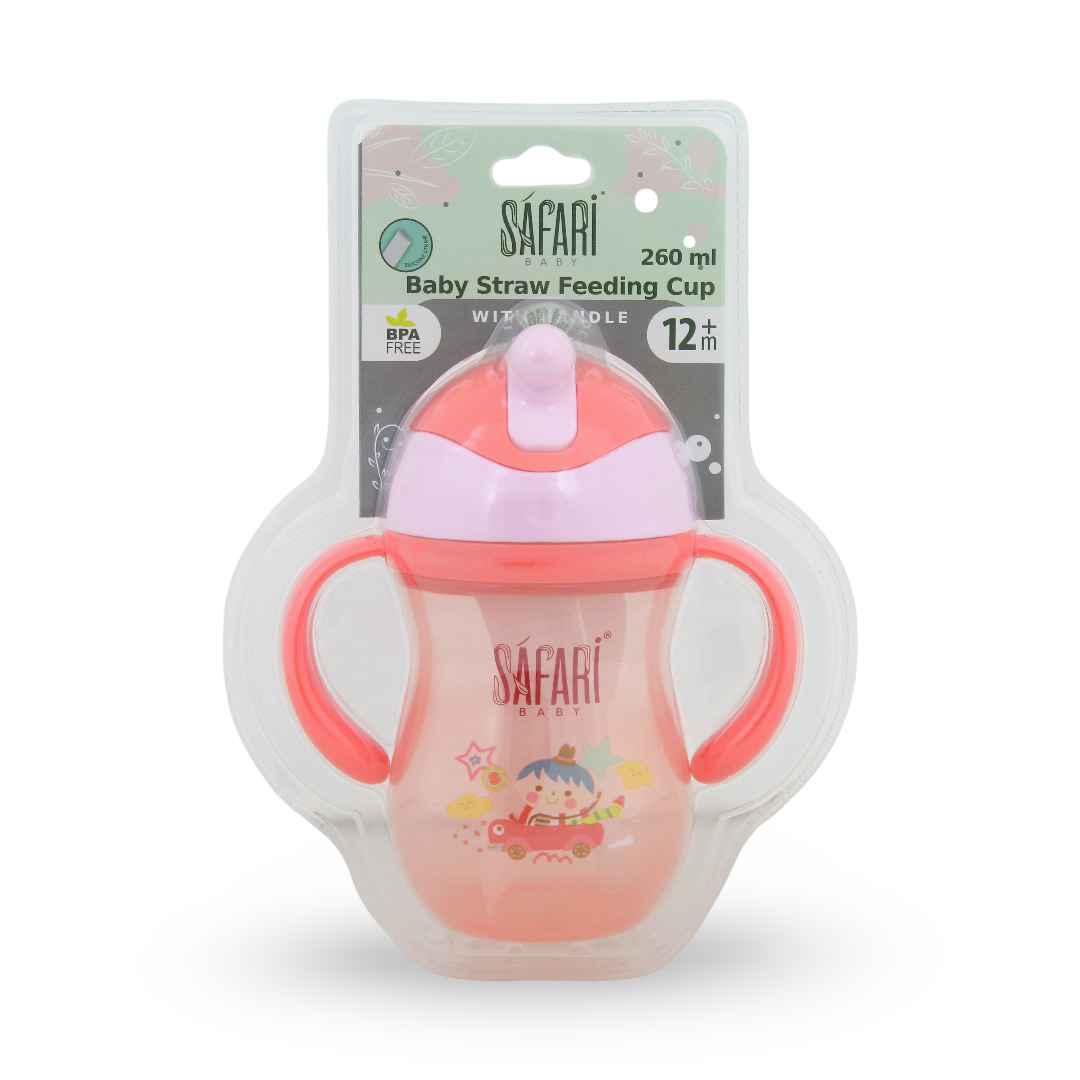 Safari Baby Straw Feeding Cup 260ml +12m – Pink - Baby Essentials