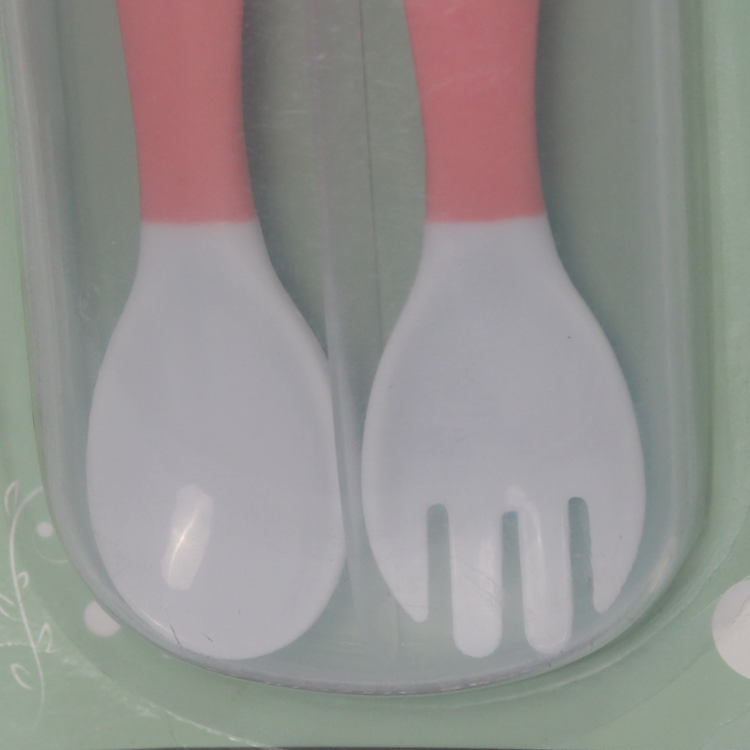 Safari Baby Flexible Plastic (Spoon and Fork) Set – Pink & White