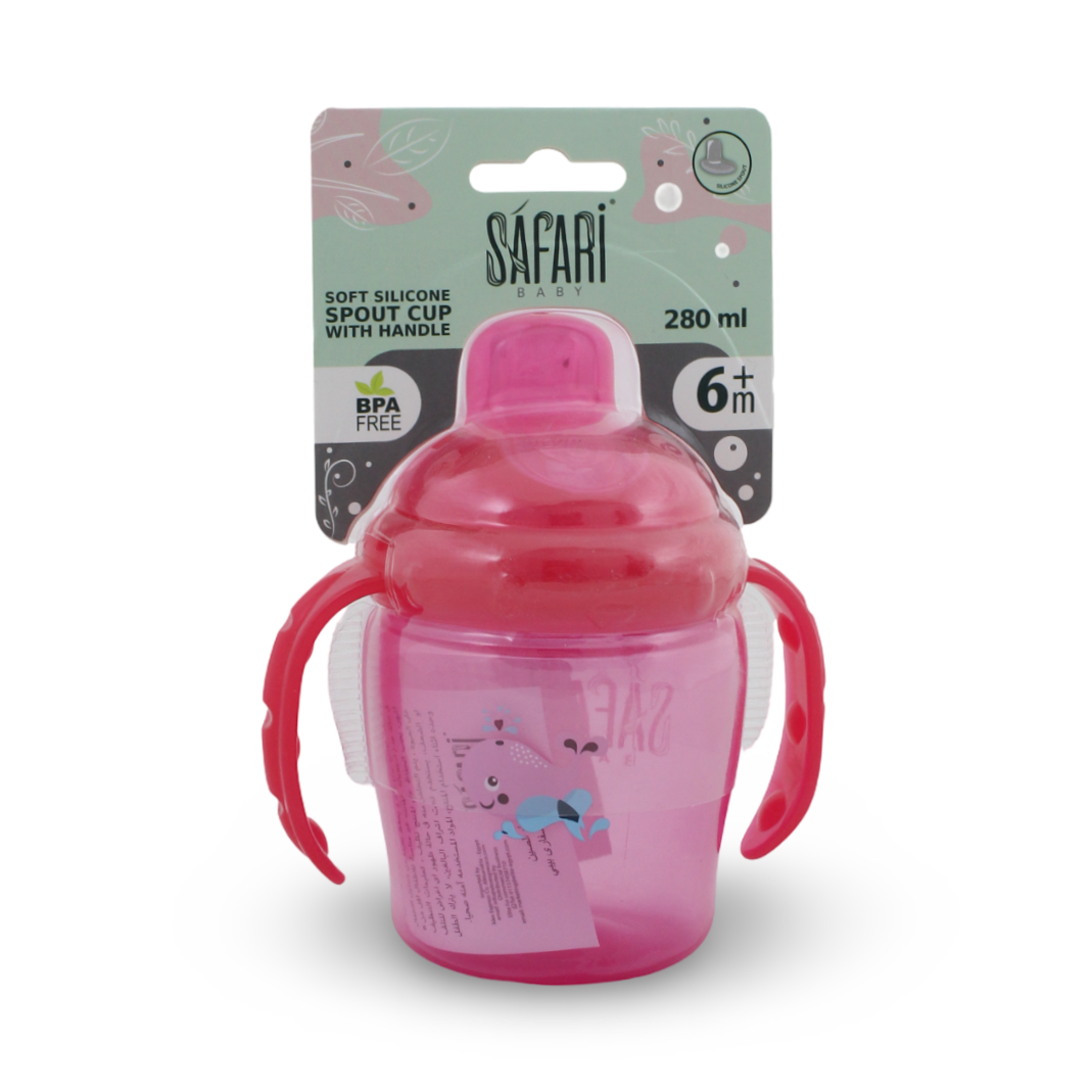 Safari Baby Soft Silicone Spout Cup with Handle 280ml 6m+ – Fuchsia - Baby Essentials