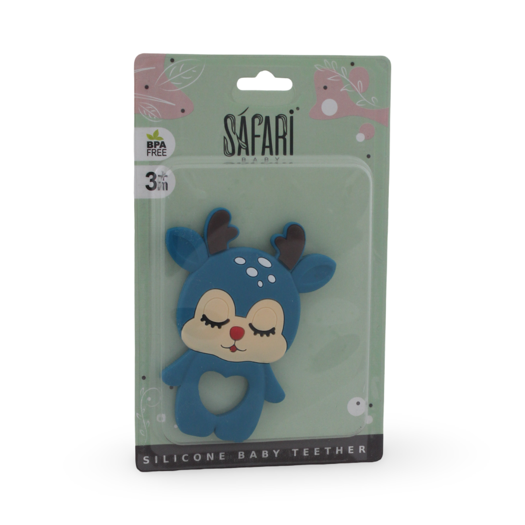 Safari Silicone Baby Teether 3m+ – Turquoise with Gazelle Design