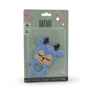 Safari Silicone Baby Teether 3m+ – Baby Blue with Gazelle Design