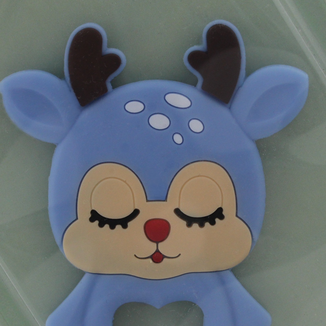 Safari Silicone Baby Teether 3m+ – Baby Blue with Gazelle Design